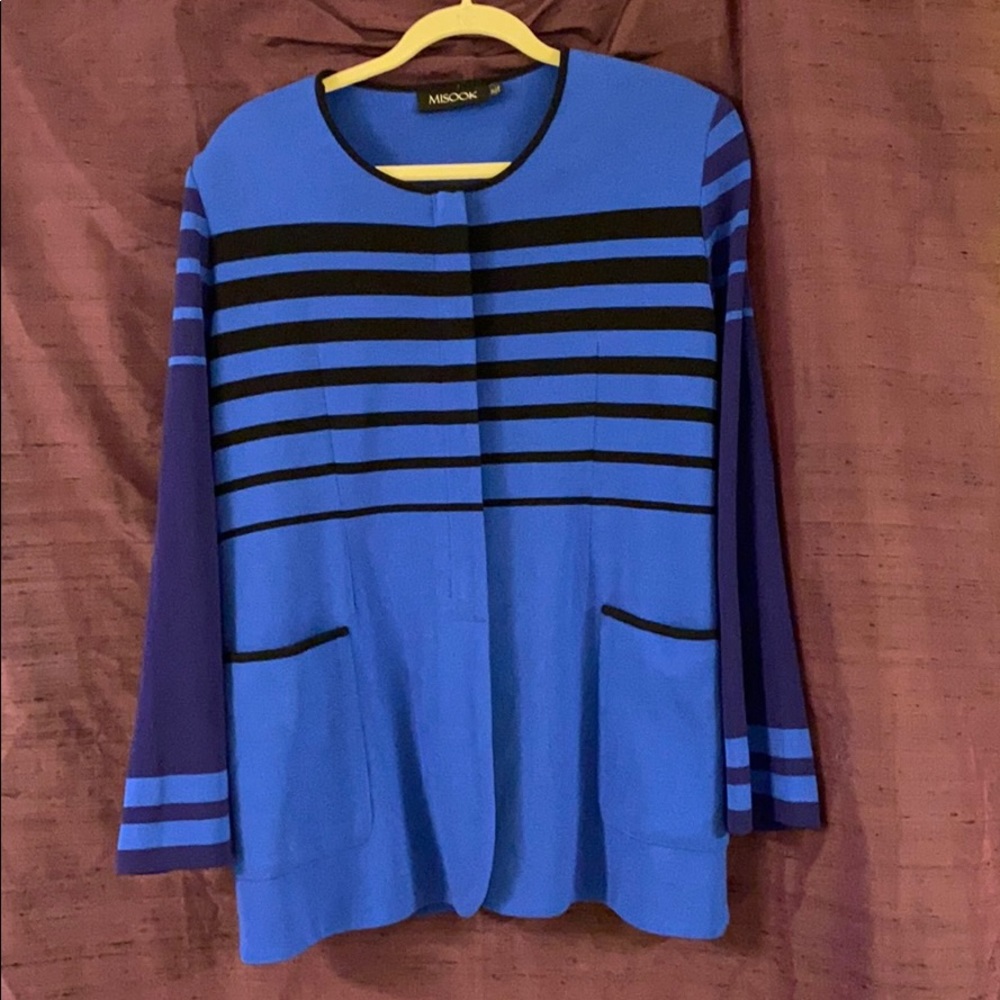 Misook Striped Colorblock Zippered Jacket